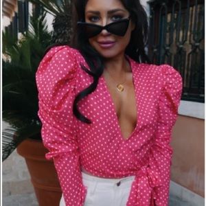 Lorna Lux Polka Dot Rose Wrap Top